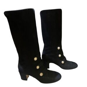 CHANEL Suede Interlocking CC Lace-Up Boots Black size 40 (IT) runs small
